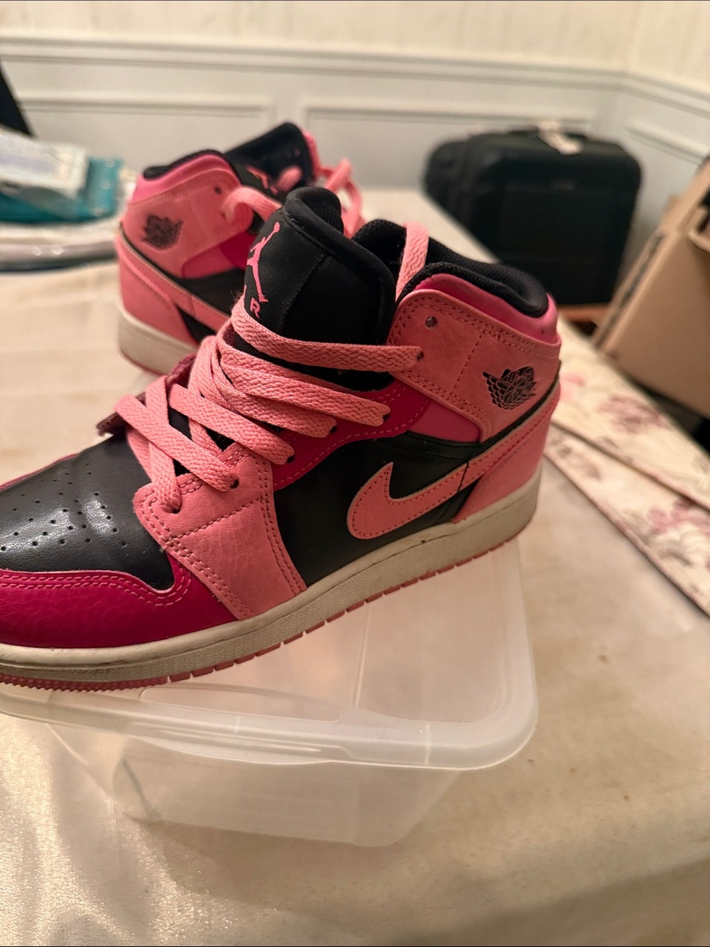 Jordan Kids' Mid Top Sneakers in Pink and Black